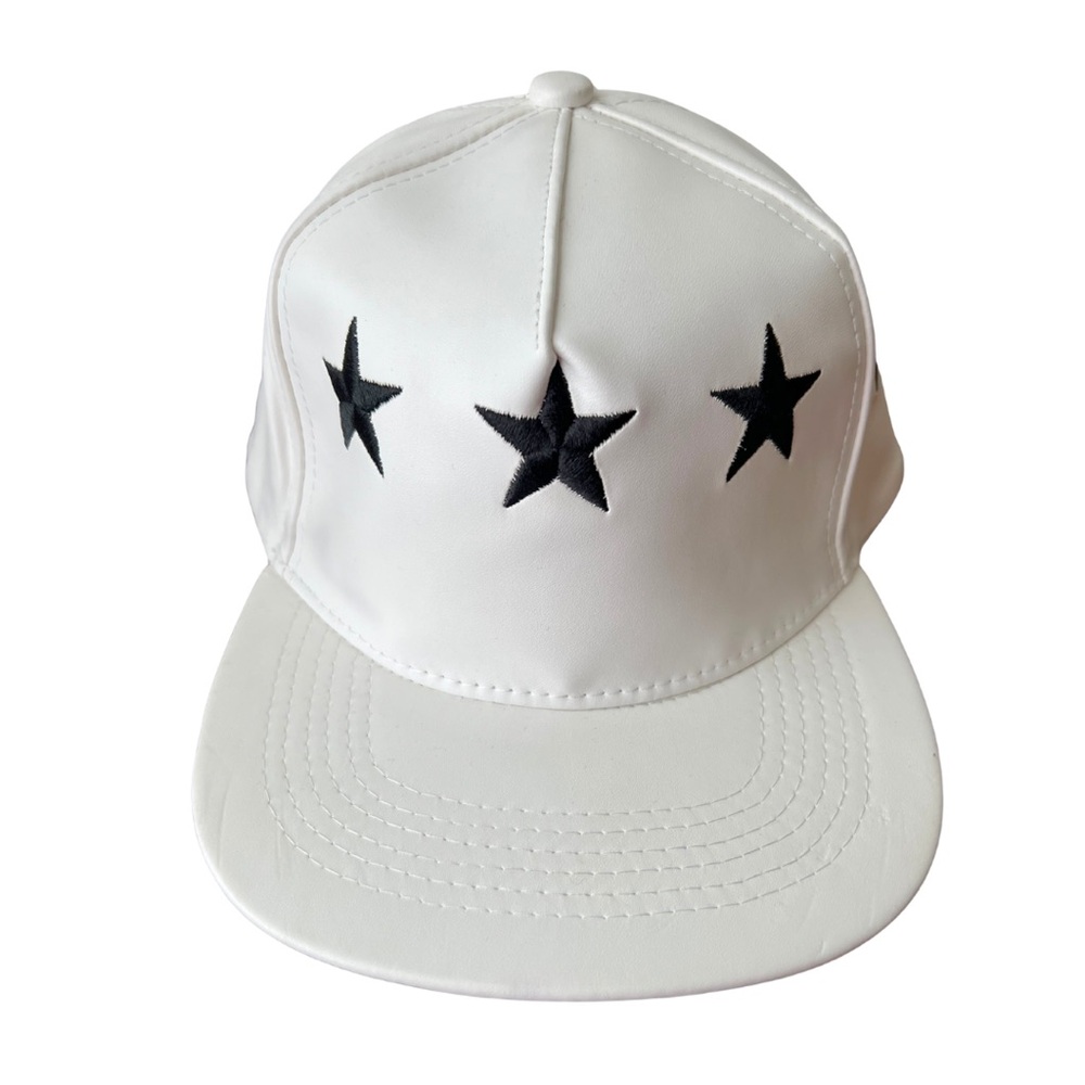 Black Hawk White Faux Leather SnapBack Hat With Black Stars